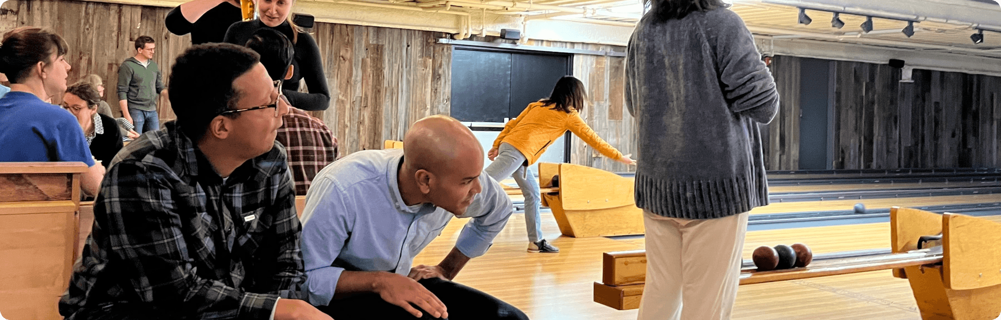 picture of a LEAF team member bowling